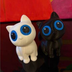 3D Printed 2 SET Cute Black and White Cat Figurines.